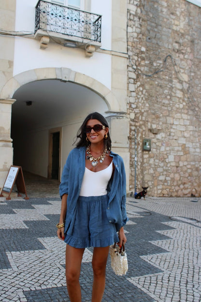 Smoky Blue Linen Set