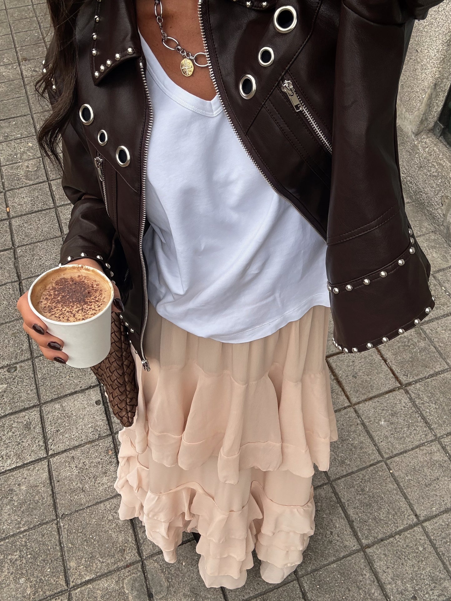Tiered Ruffle Maxi Skirt in Nude
