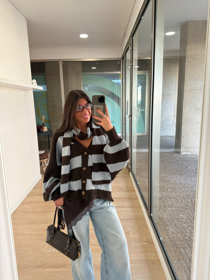 Striped Cardigan with Matching Scarf