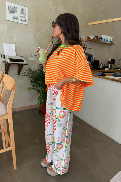 Fluorescent Striped T-Shirt: Yellow, Orange & a Touch of Green