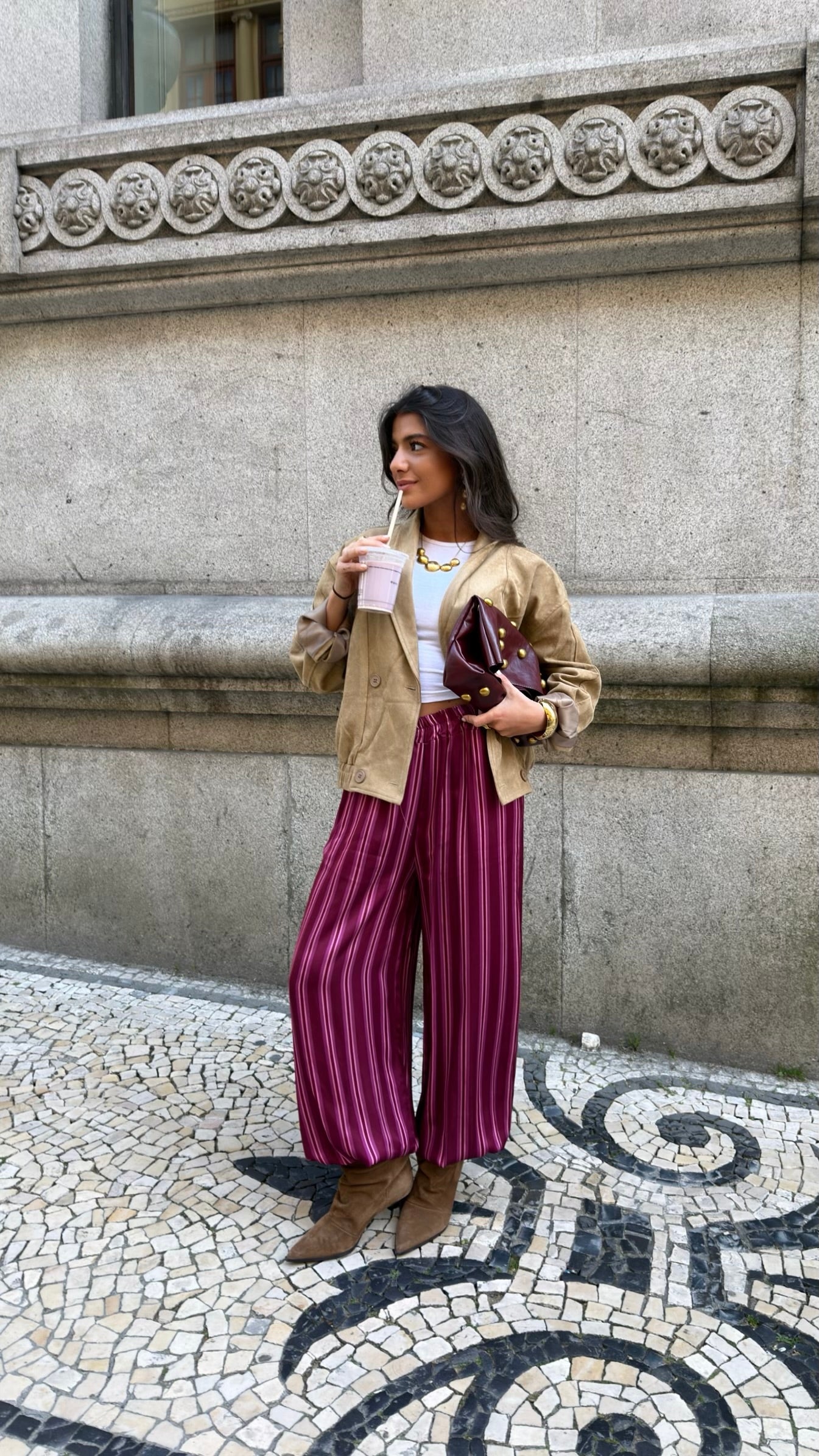 Berry Stripe Balloon Trousers