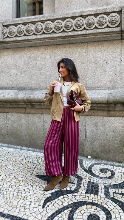 Berry Stripe Balloon Trousers
