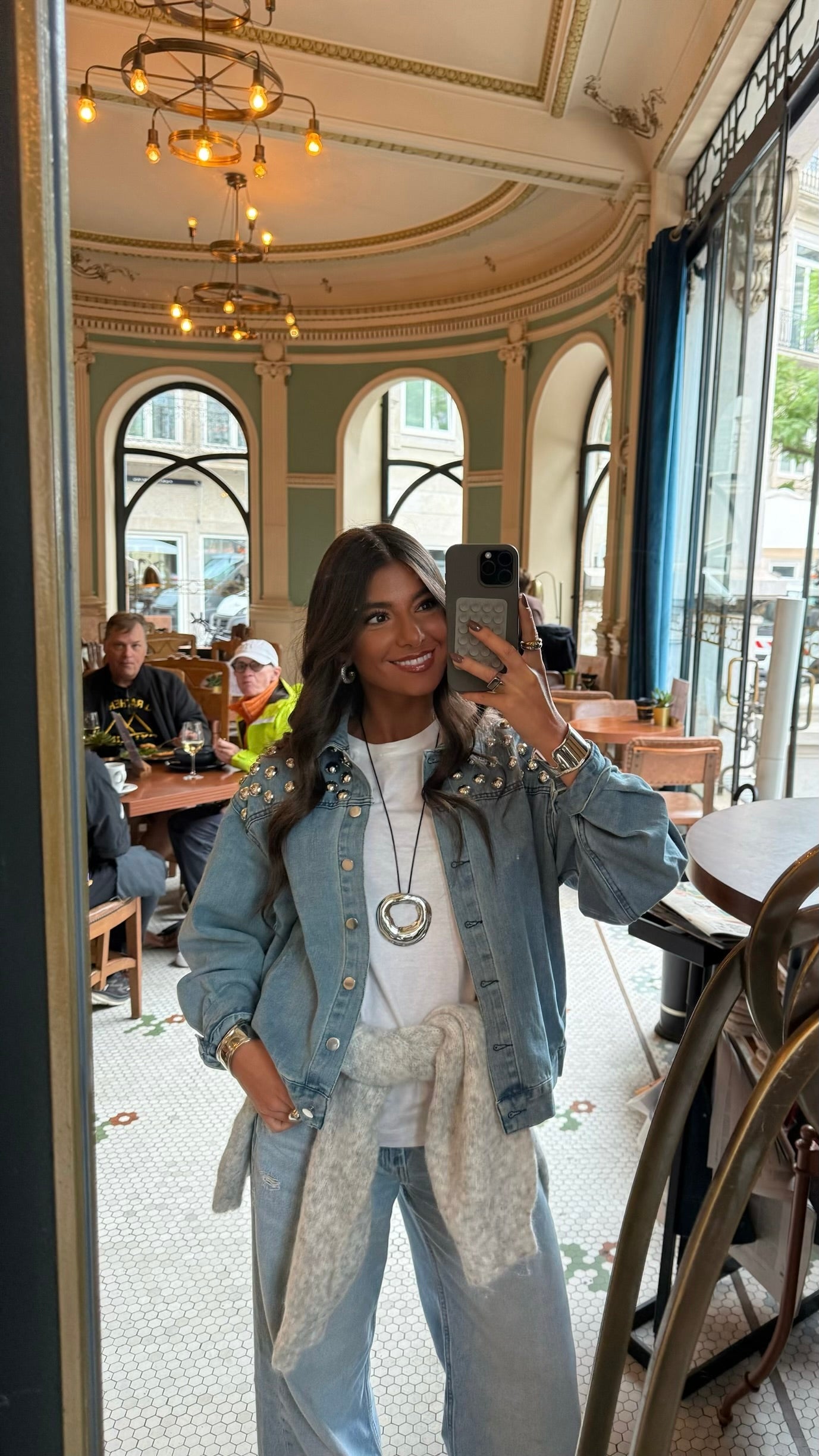 Soft Blue Denim Jacket with Bold Studs