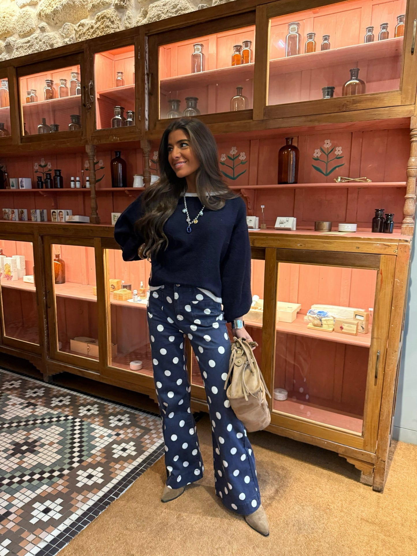 Navy Off-Shoulder Mohair Sweater