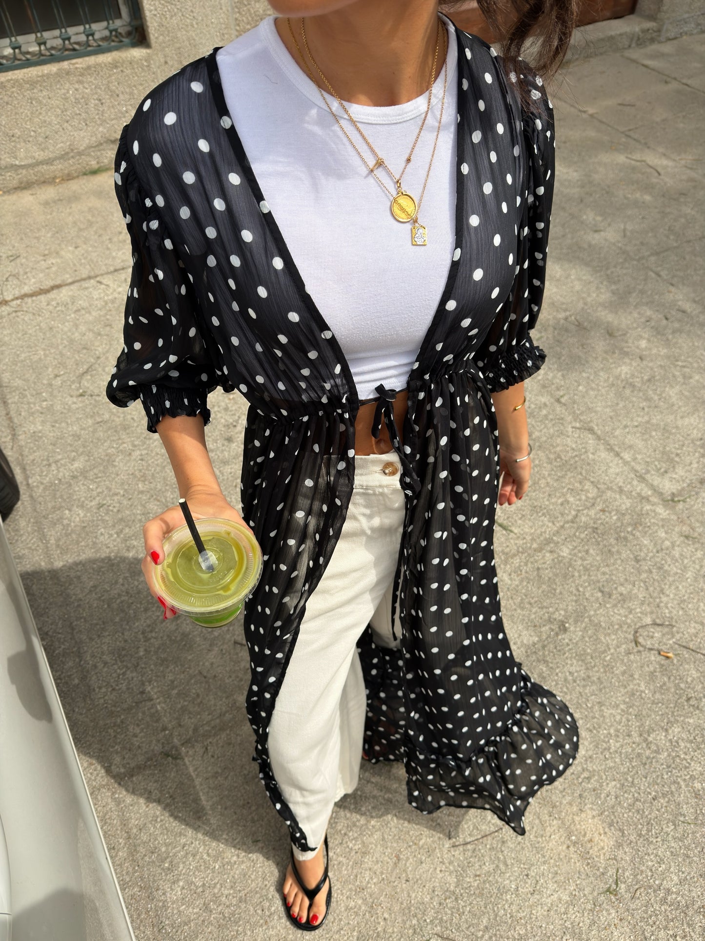 Polka Dot Sheer Maxi Kimono