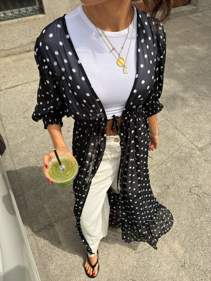 Polka Dot Sheer Maxi Kimono