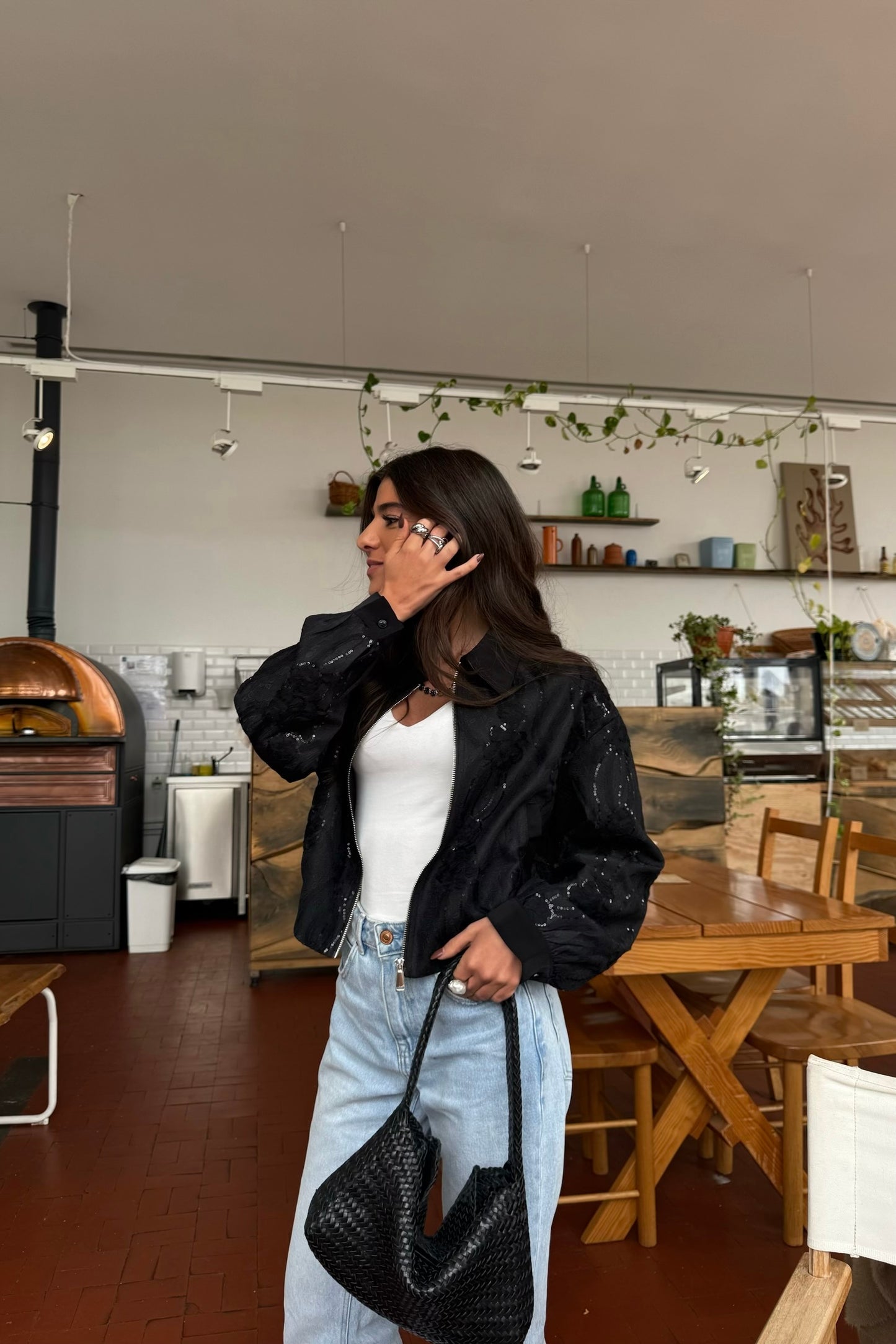 Bomber Jacket in Lace and Sequin