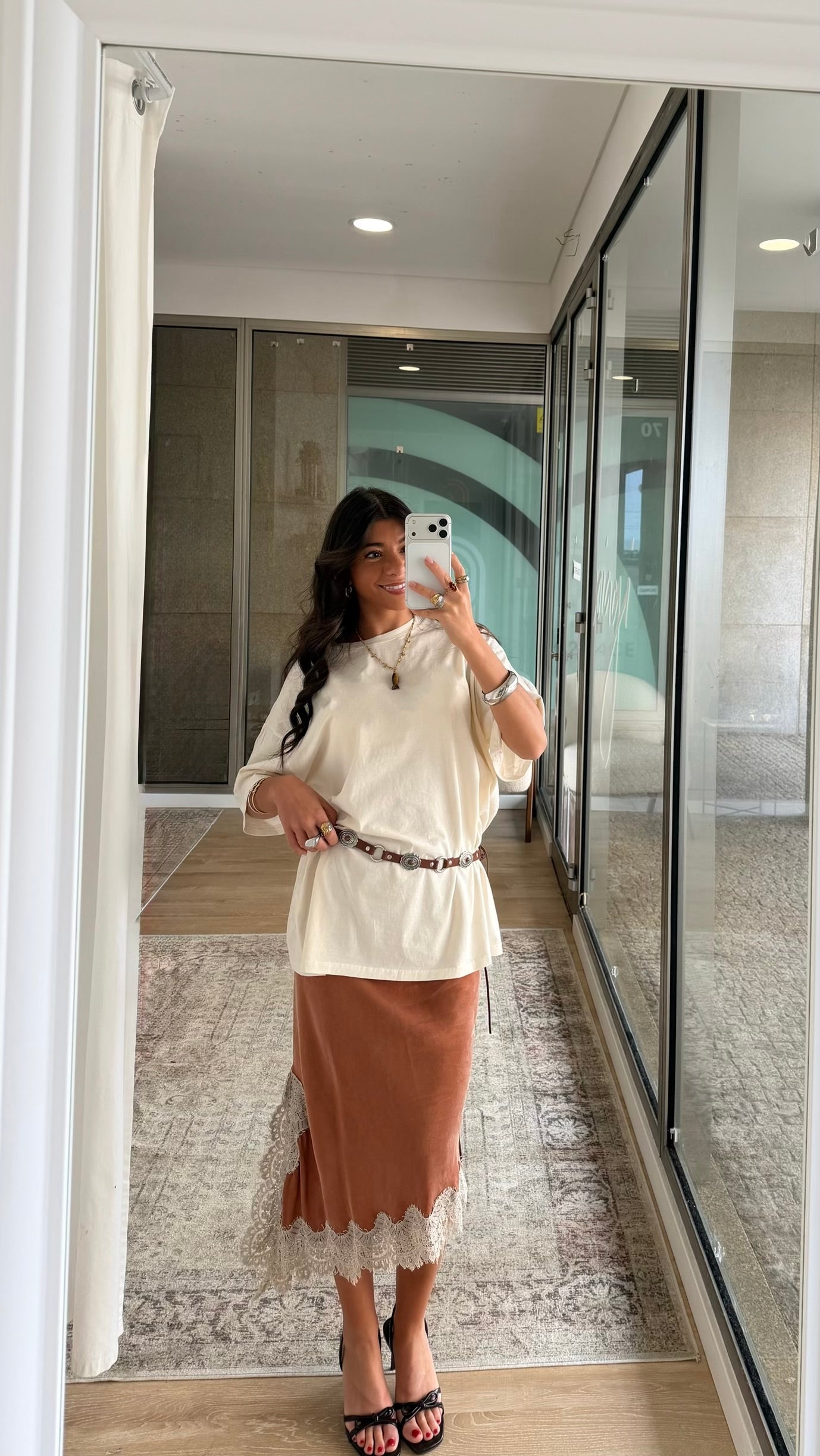 Terracotta Lace Slip Skirt