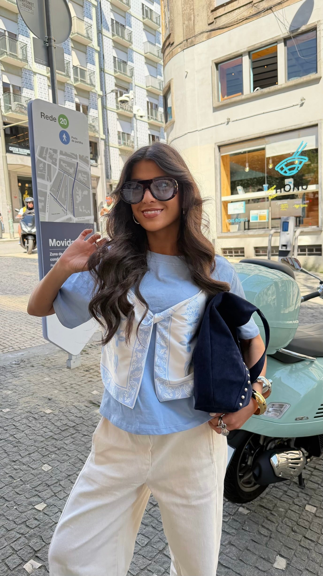 Bandana Layered T-Shirt in Ice Blue