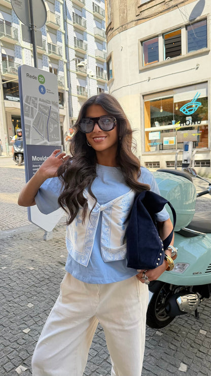 Bandana Layered T-Shirt in Ice Blue