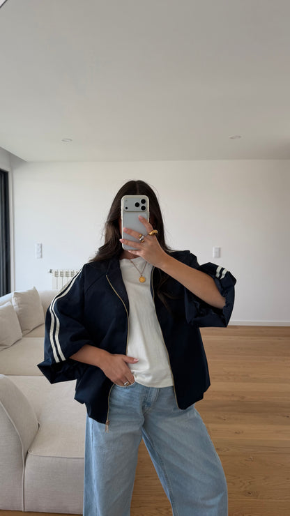 Navy Trench Bomber Jacket