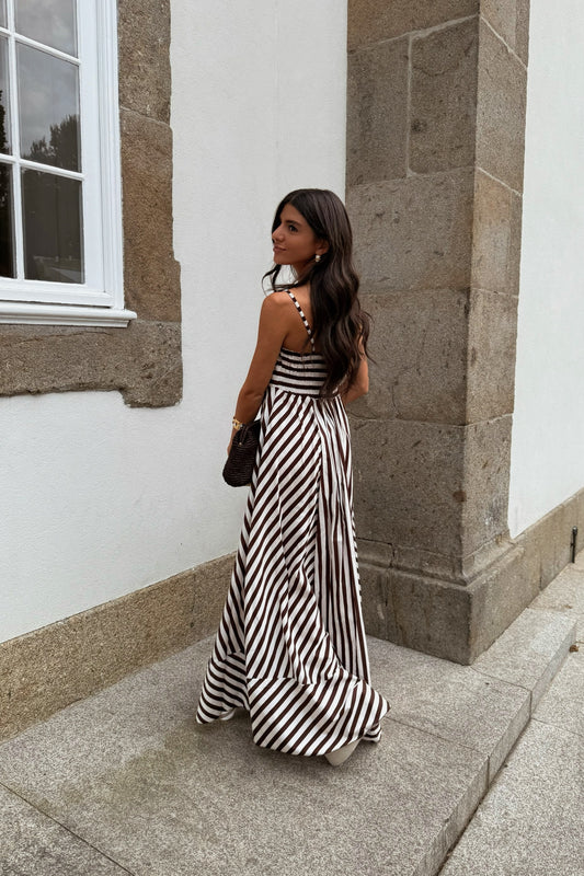 Striped Brown Maxi Dress