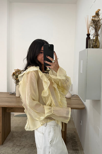 Ruffled Blouse in Soft Butter Yellow