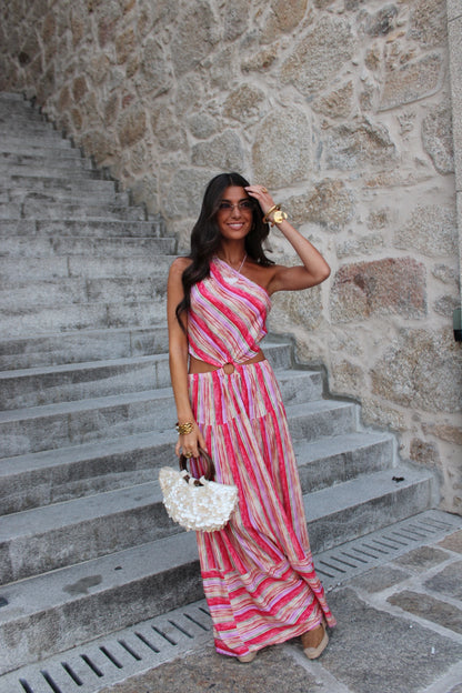 Long Rose-Toned Dress with Cut-Out Detail hi