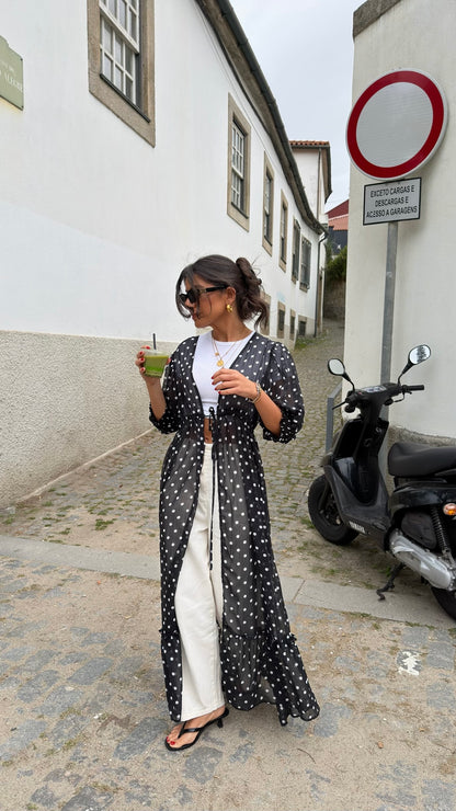 Polka Dot Sheer Maxi Kimono