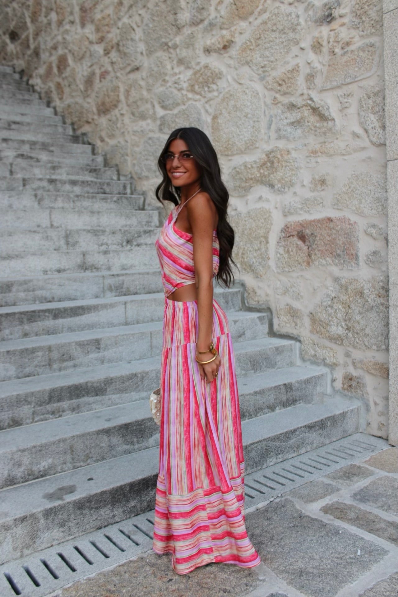 Long Rose-Toned Dress with Cut-Out Detail hi