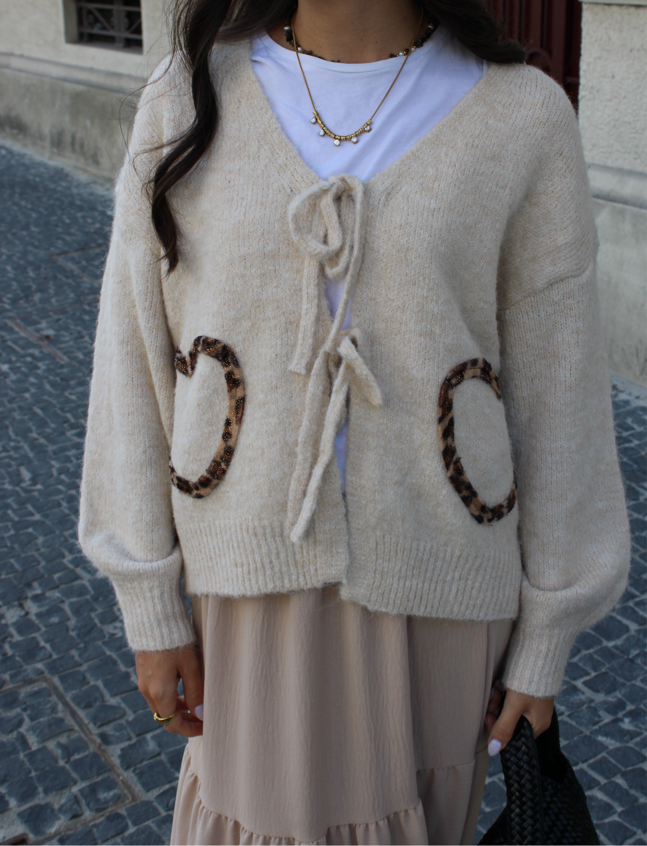 Cardigan Malha com Detalhes Animal Print