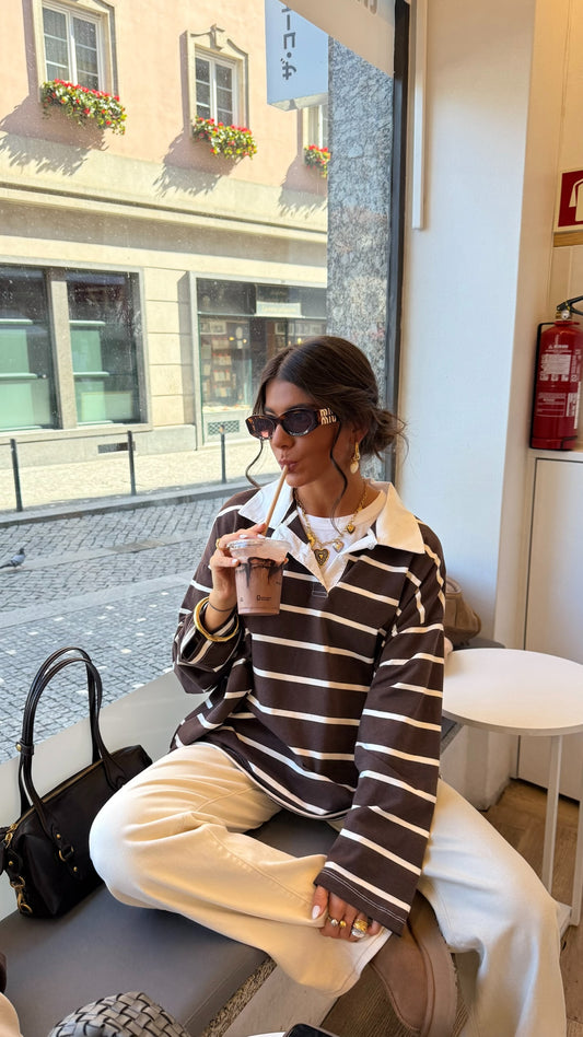 Chocolate Striped Polo Sweater