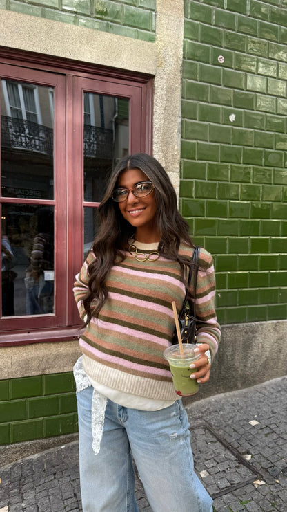 Pastel Striped Sweater in Green & Pink