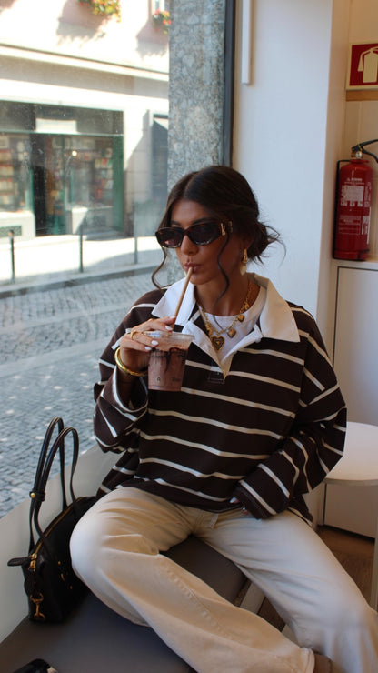 Chocolate Striped Polo Sweater
