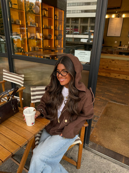 Wool & Cashmere Hooded Jacket in Brown