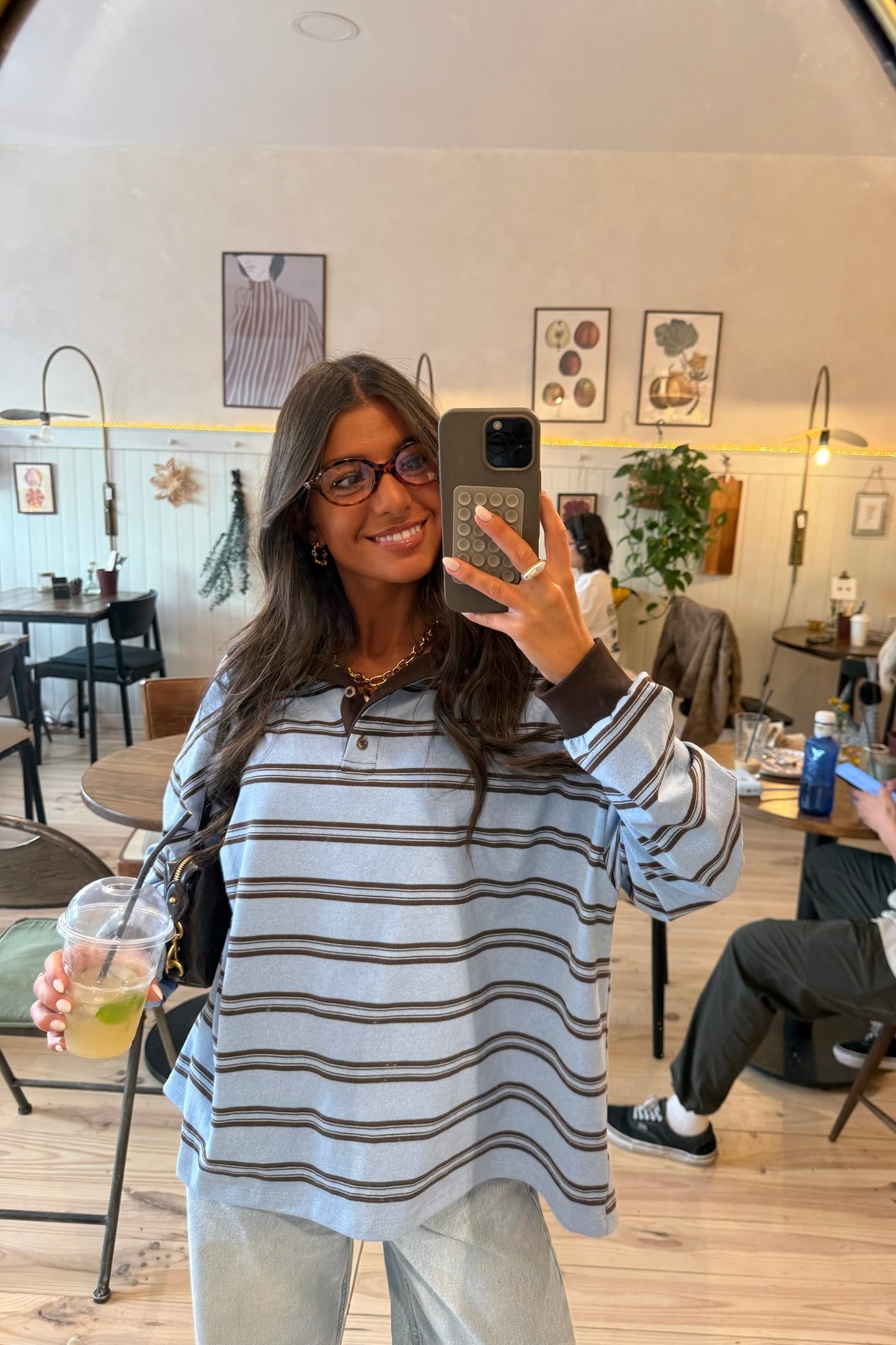 Sky Blue & Chocolate Striped Polo Sweater