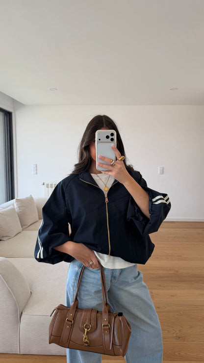 Navy Trench Bomber Jacket