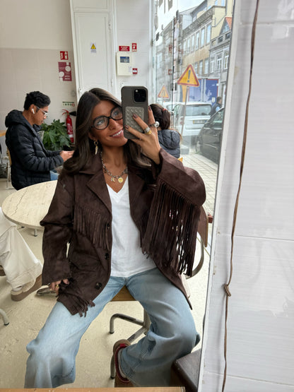 Western-Inspired Suede Fringe Blazer