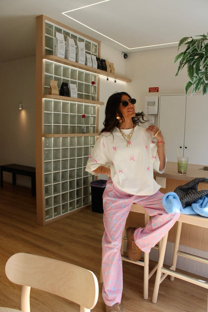 White T-shirt with Pink Bows