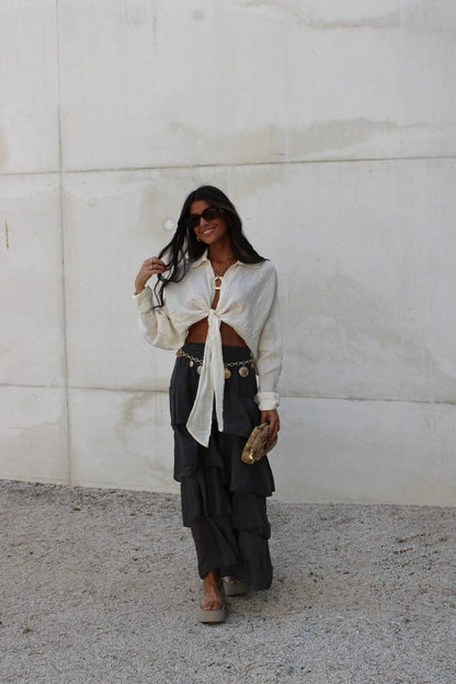 Cream Linen Cropped Shirt