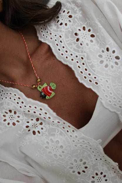 Vibrant Cord Necklace featuring a Fish Pendant