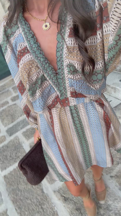Geometric Print Dress in Safari Tones