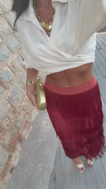 Terracotta Fringed Skirt