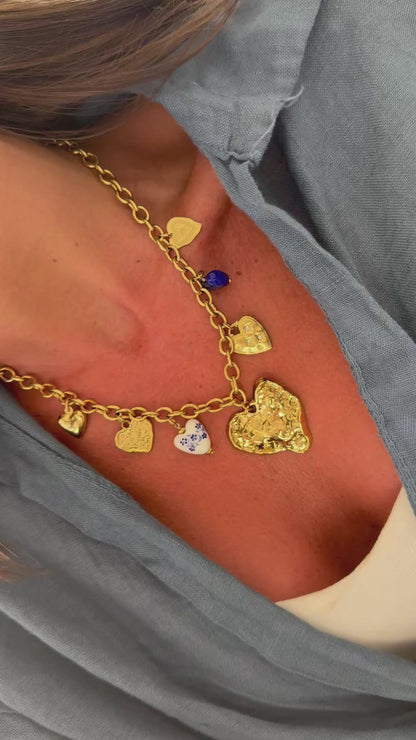 Golden Hearts Necklace with Ceramic Tile Pendant