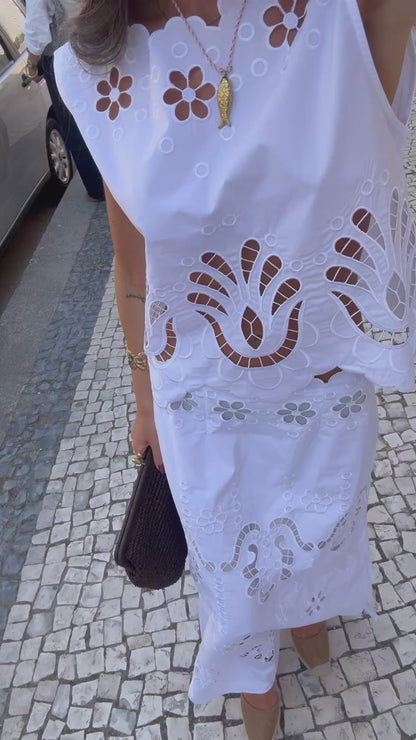 Embroidered Top & Maxi Skirt Set