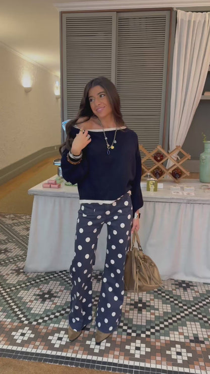 Navy Off-Shoulder Mohair Sweater