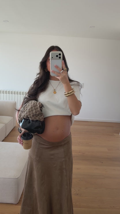 Beige Suede Effect Maxi Skirt